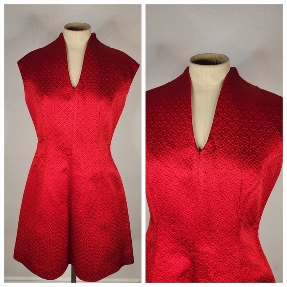 Carlisle Venetian Red Dress 8 V Neck Textured NWT@575 - Picture 1 of 12